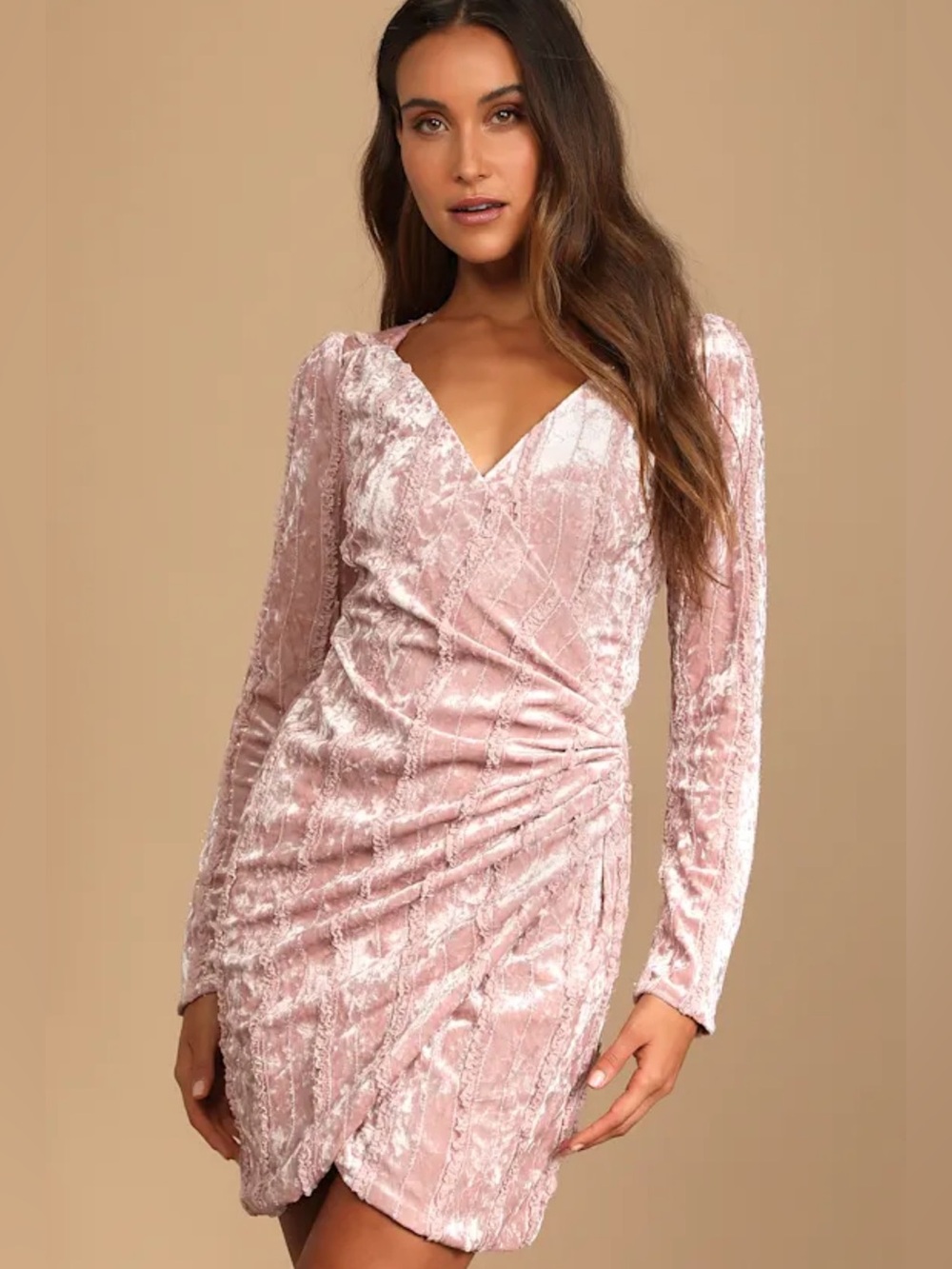Lulus Celebrate It Dusty Mauve Velvet Embellished Tulip Mini Dress, XS